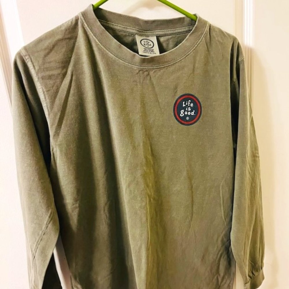 Life is Good Football Go Long Boys Youth XL Green Long Sleeve